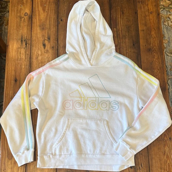 Adidas Kids White Hoodie with Pastel Stripes size 16 - Picture 1 of 3